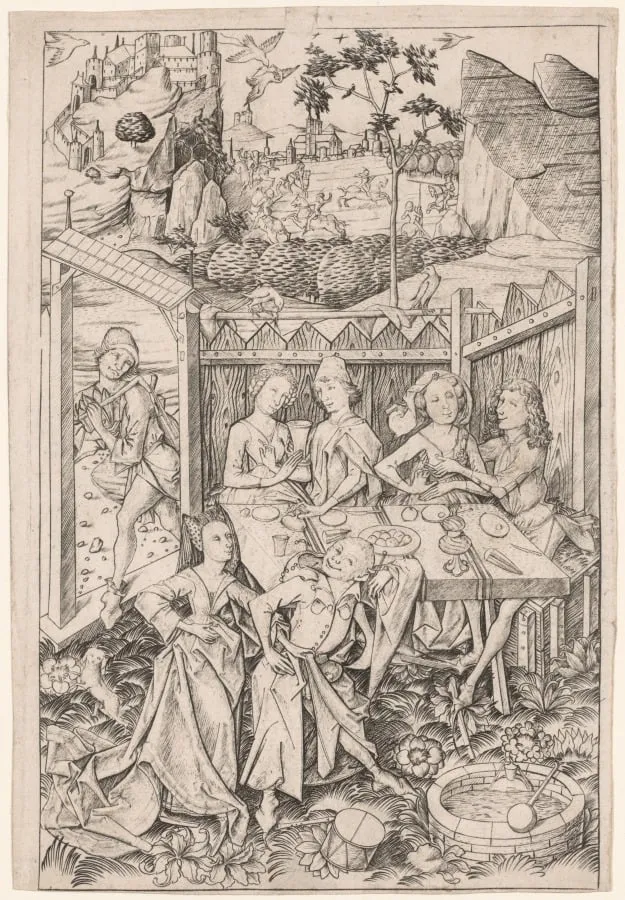The Garden of Love (Large Plate), by Master E.S., 1465