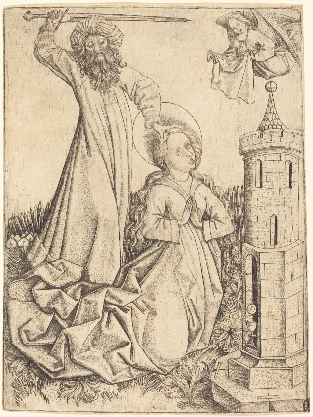 The Martyrdom of Saint Barbara, by Master E.S., ink, 1450