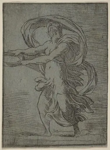Woman Carrying a Tray, by Master F.P.