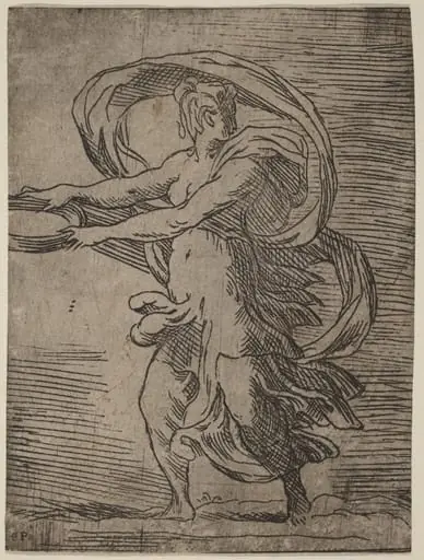 Woman Carrying a Tray, by Master F.P.