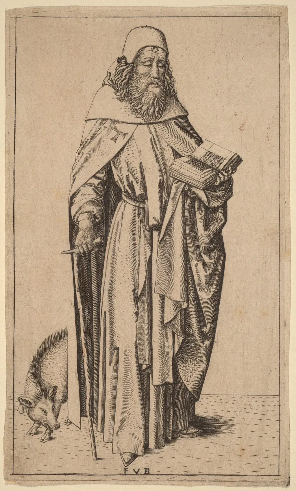 Saint Anthony, by Master FVB, ink, 1495