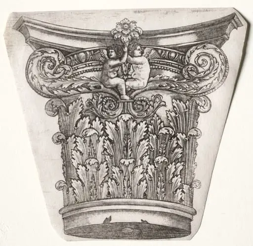 Base and Capital with Putti, by Master G. A. with the man-trap