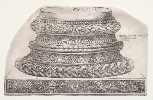 Base and Capital with Putti (base), by Master G. A. with the man-trap