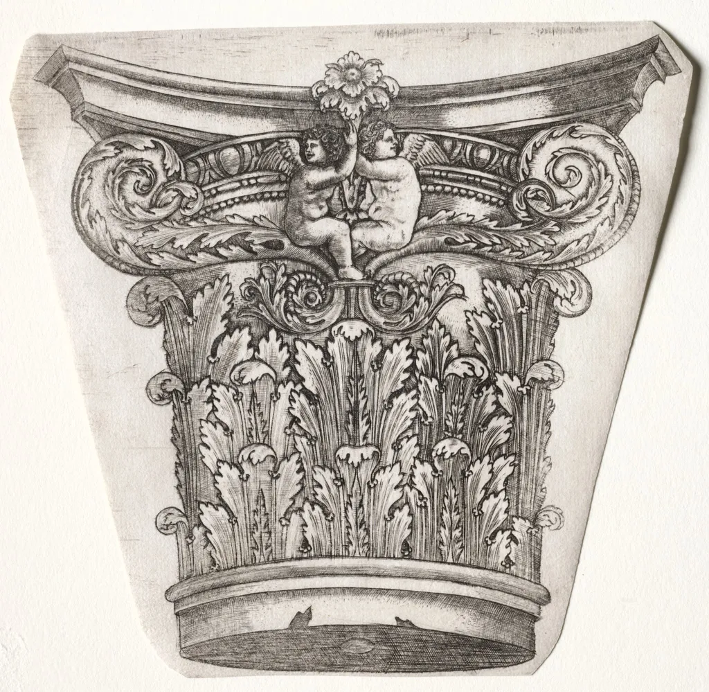 Base and Capital with Putti (capital), by Master G. A. with the man-trap, 1538