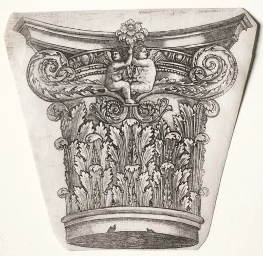 Base and Capital with Putti (capital), by Master G. A. with the man-trap
