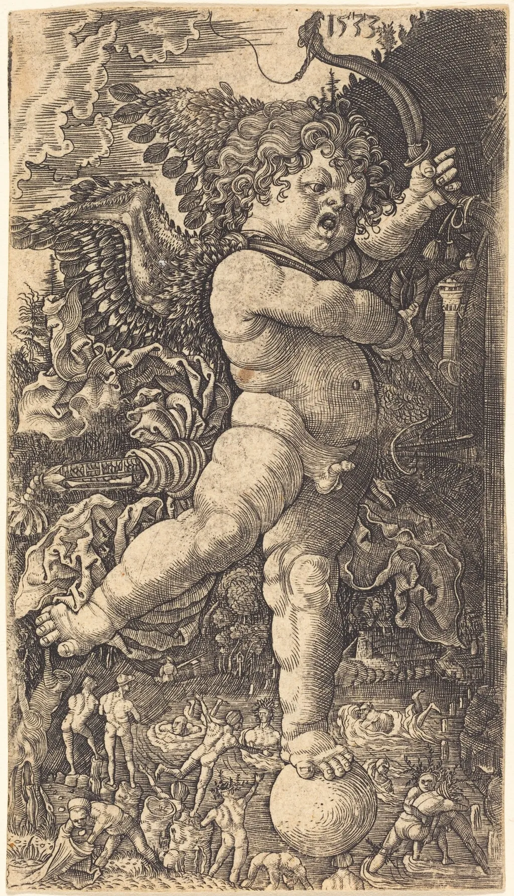 Cupid Balancing on a Globe, by Master H.L., ink, 1533