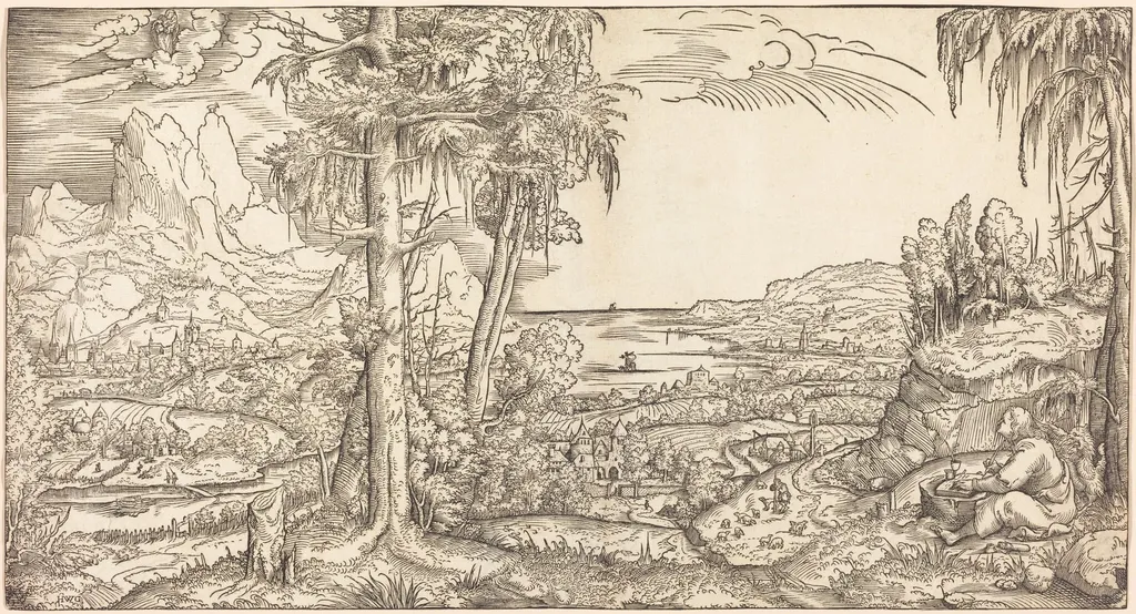 Saint John on Patmos, by Master H.W.G., ink, 1550
