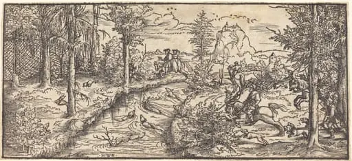Stag Hunt in a Landscape, by Master H.W.G.