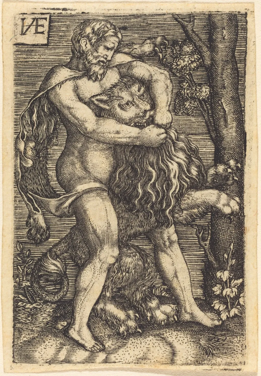 Hercules Killing the Lion, by Master HVE, ink, 1540
