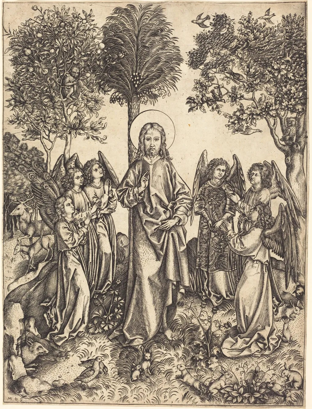 Christ in the Wilderness Served by Angels, by Master i.e., ink, 1485