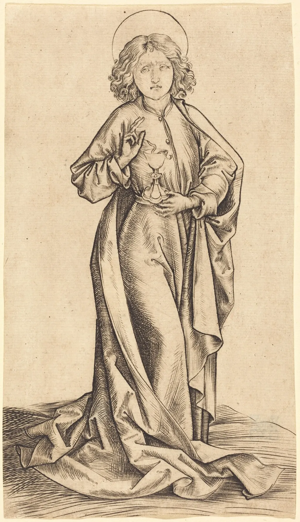 Saint John the Evangelist, by Master i.e., ink, 1485