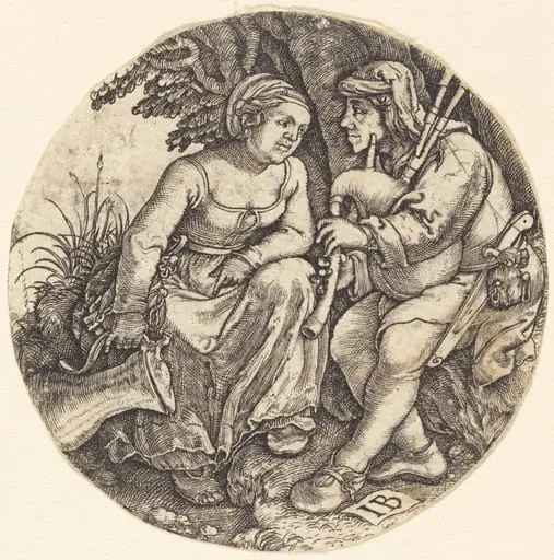 Bagpipe Player with His Lover, by Master IB