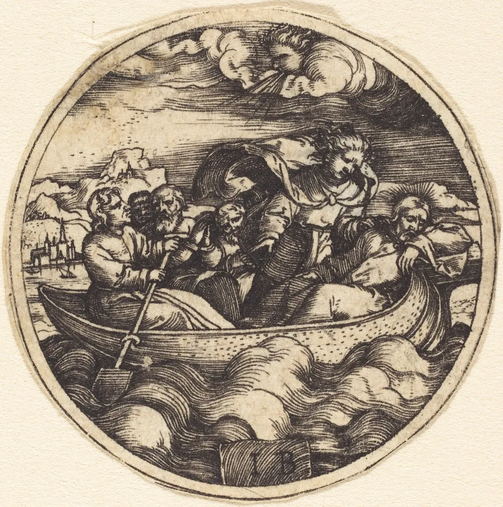 Christ Stilling the Storm, by Master IB, ink, 1516