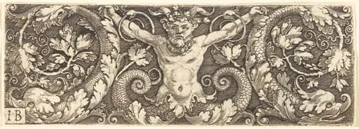 Ornament with Fantastic Satyr and Dolphins, by Master IB