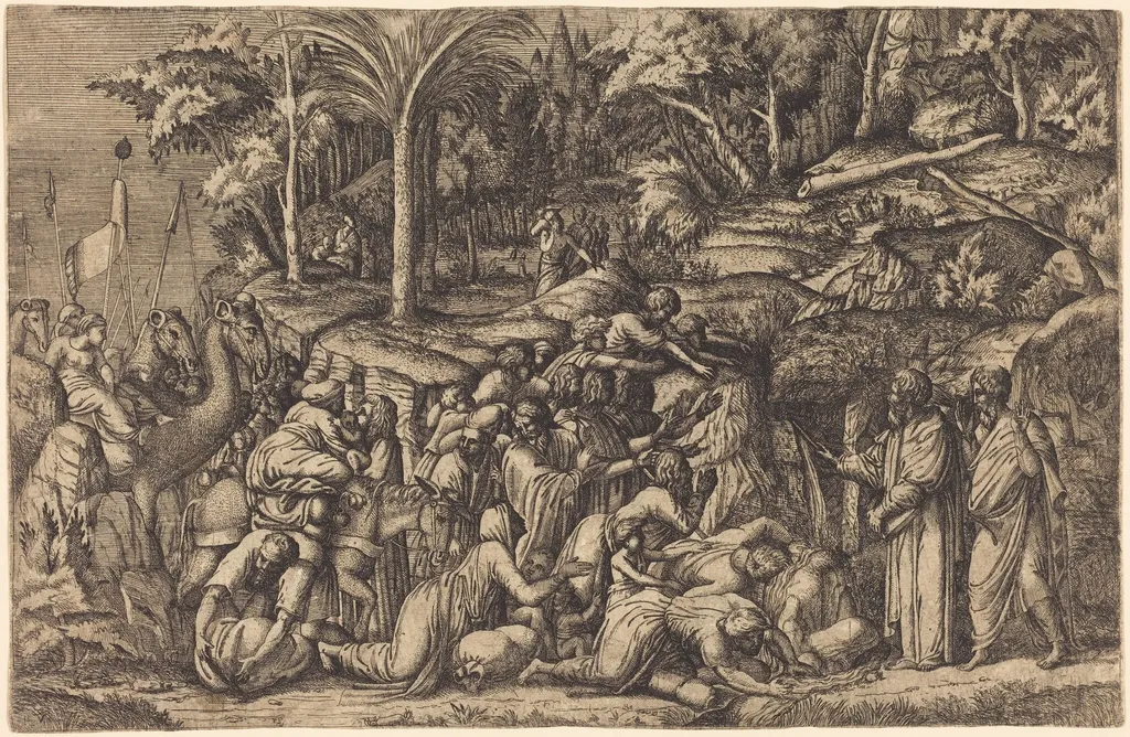 Moses Striking the Rock, by Master IV, ink, 1534