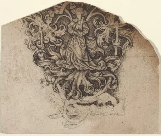 Gothic Ornament with a Lady and a Parrot, by Master L. Cz.