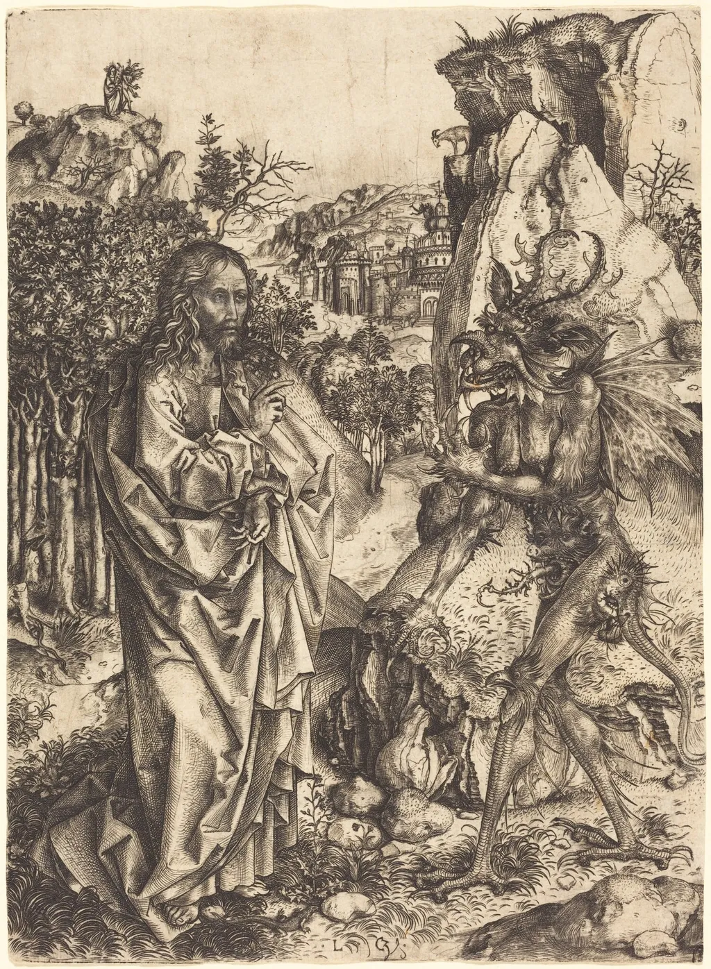 The Temptation of Christ, by Master L. Cz., ink, 1502