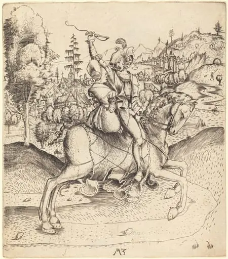 Knight and Lady on Horseback, by Master MZ