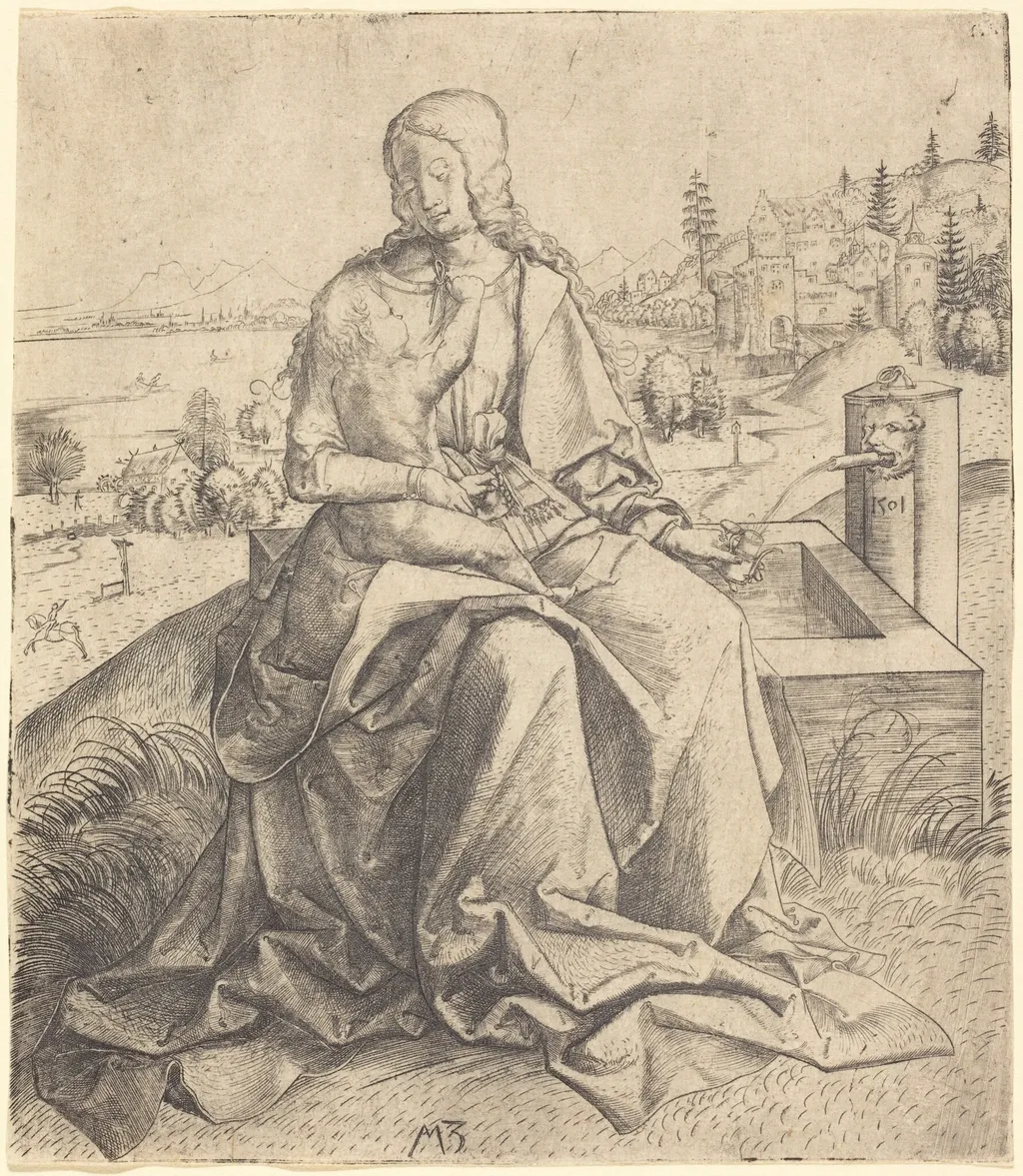 Madonna and Child at a Fountain, by Master MZ, ink, 1501