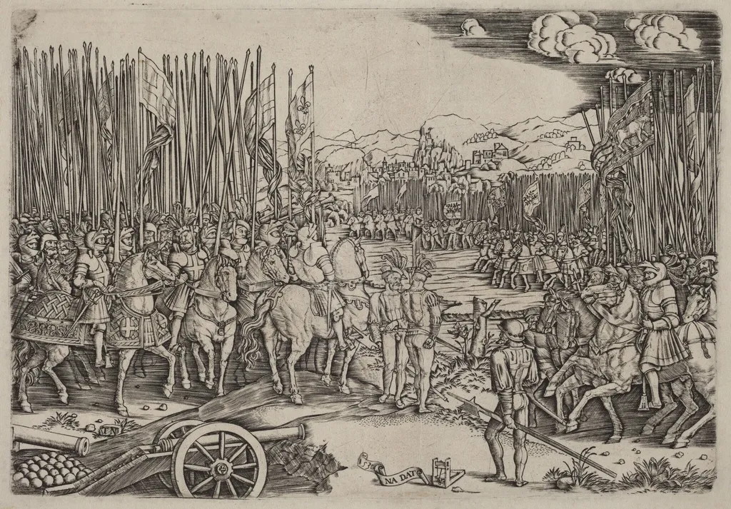 The Two Armies at the Battle of Ravenna, by Master NA.DAT with the Mousetrap, ink, 1512