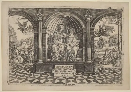 Virgin and Child Enthroned with Saint Anne, by Master NA.DAT with the Mousetrap