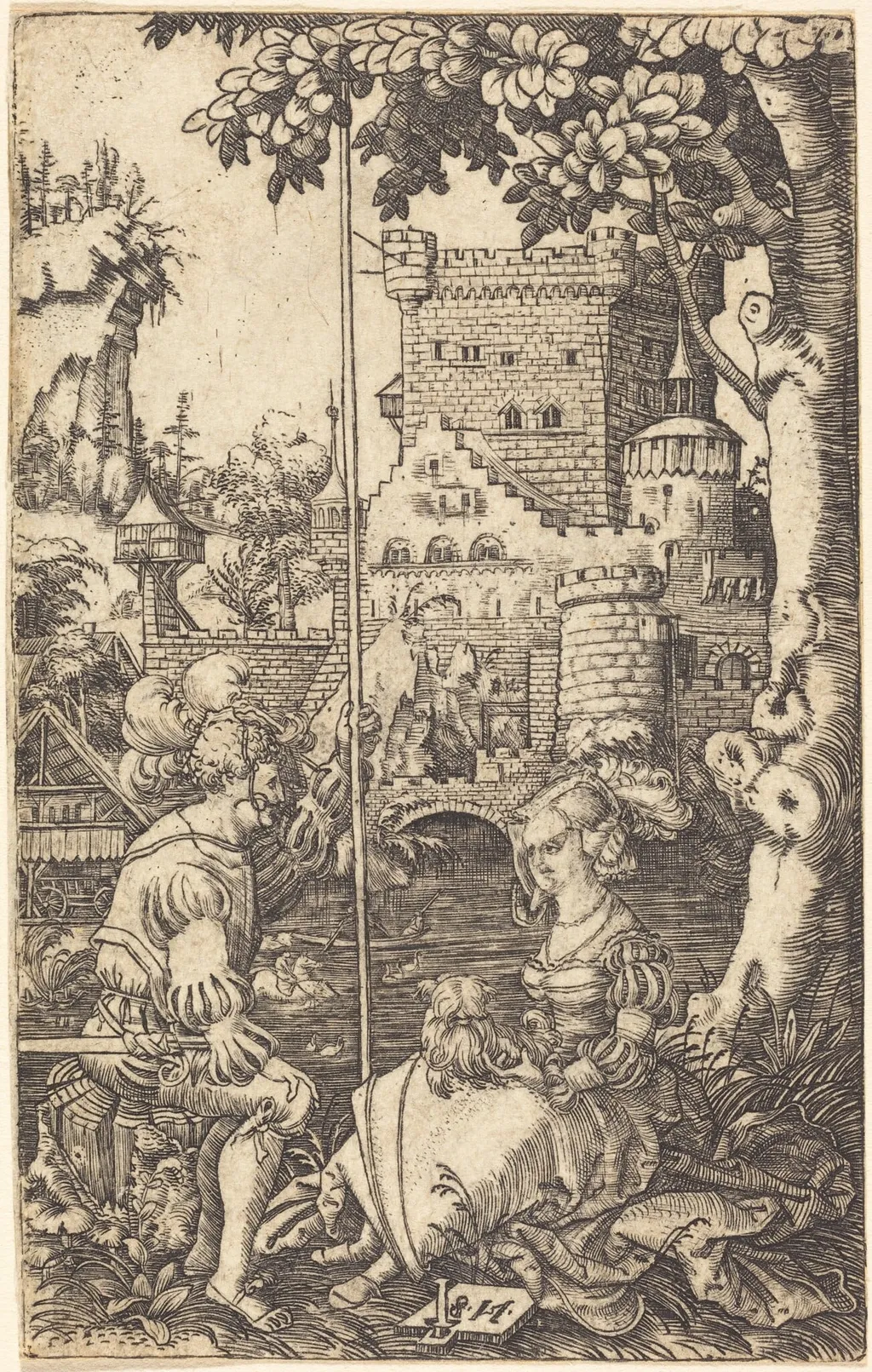 Knight and Lady, by Master NS, ink, 1515