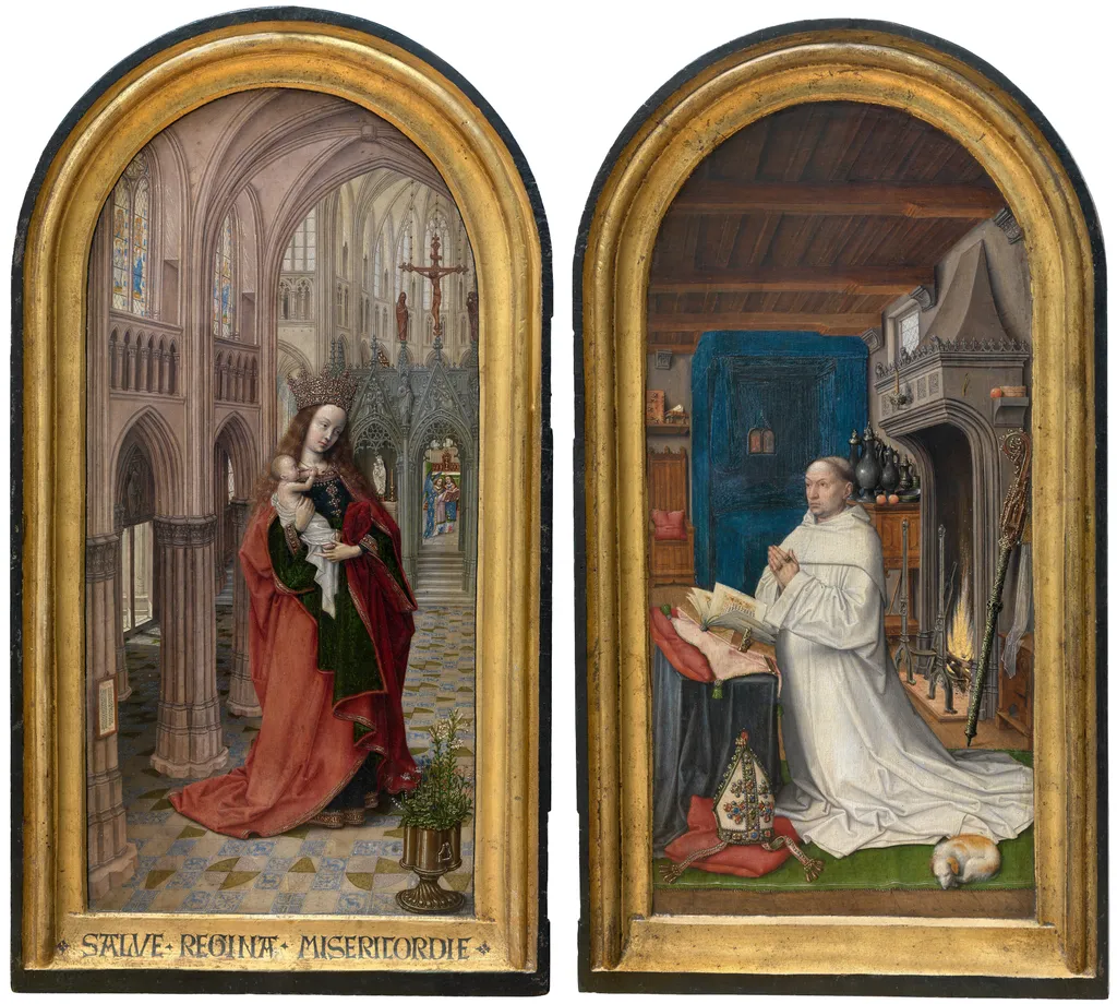 Diptych of Christiaan de Hondt, abbott at Ter Duinen, by Master of 1499, oil, 1500