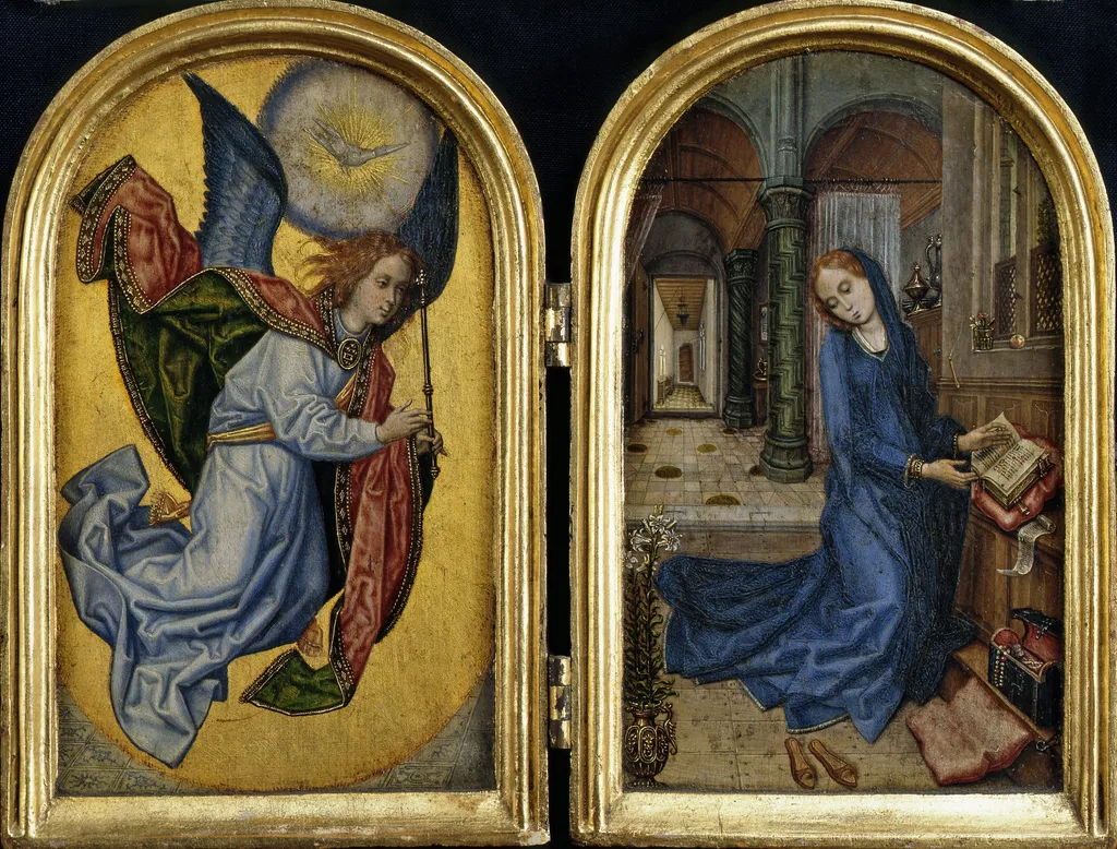 The Annunciation to Mary (Diptych), by Master of 1499, oil, 1500
