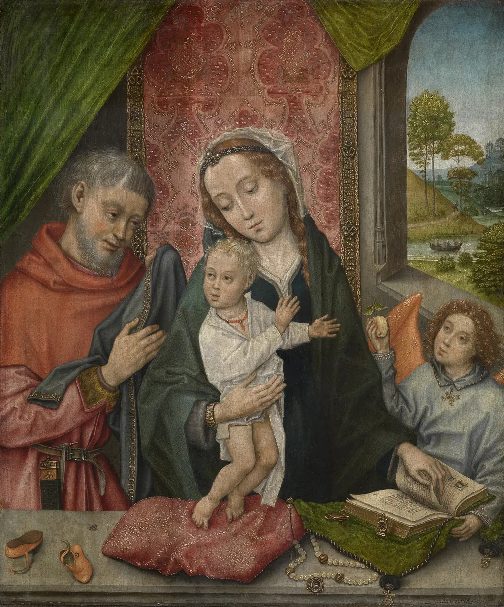 The Holy Family with an Angel, by Master of 1499, oil, 1450