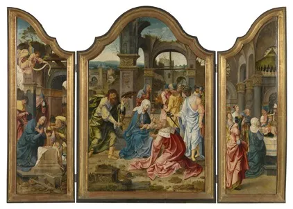 Triptych with the adoration of the magi, by Master of 1518, oil, 1524