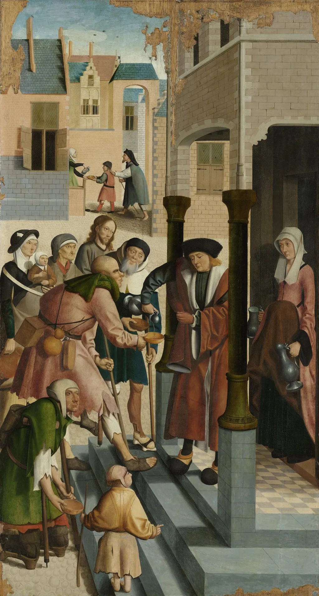 De zeven werken van barmhartigheid. 2: Het laven van de dorstigen., by Master of Alkmaar, oil, 1504