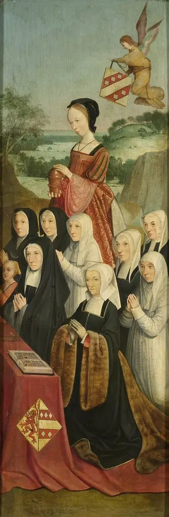 Memorial Panel with Nine Female Portraits, inner right wing of an altarpiece, by Master of Alkmaar