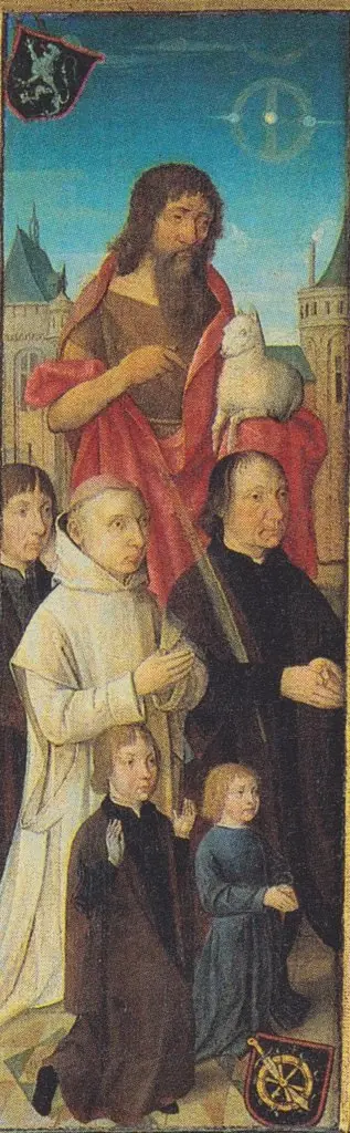 Portrait of Dirck van Heemskerck van Beest (....-1545) with his sons and St. John the Baptist, by Master of Delft