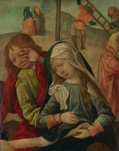 Virgin and Saint John Mourning over the Body of Christ, fragment of a Lamentation of Christ, by Master of Delft