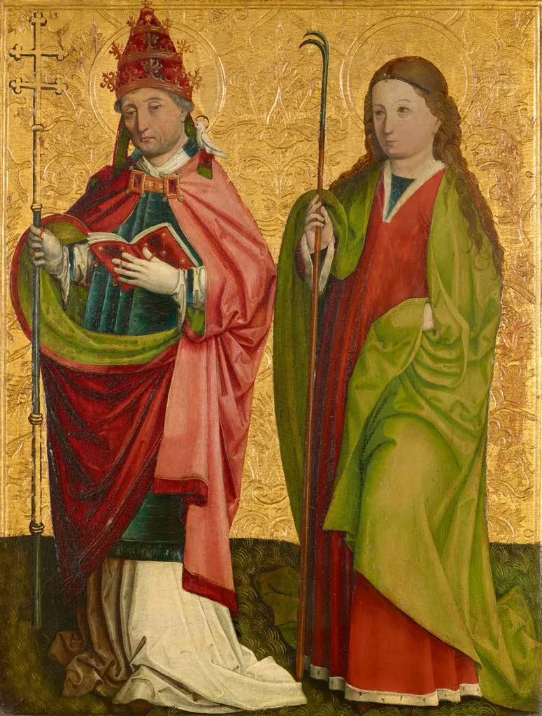 Rechter Flügel des sog. Pretschlaipfer-Triptychons: Hll. Gregor und Agathe (Innenseite); Hll. Erasmus und Barbara (Außenseite), by Master of Großgmain