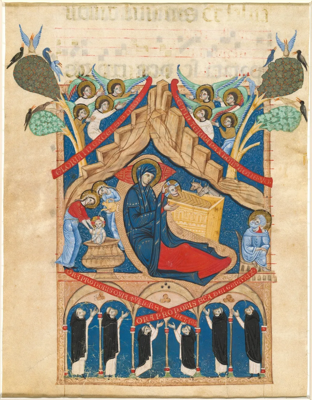 The Nativity with Six Dominican Monks, by Master of Imola, 1270