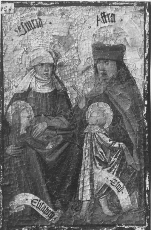 Zweiter Kirchheimer Sippenaltar: Esmeria und Afra mit Elisabeth und Eliud, by Master of Kirchheim