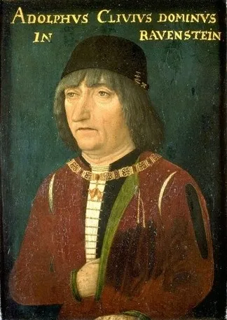 Portrait of Adolf van Kleef (1425-1492) (op de achterzijde: initialen van Adolf van kleef en zijn beide echtgenoten), by Master of Portraits of Princes, oil, 1493