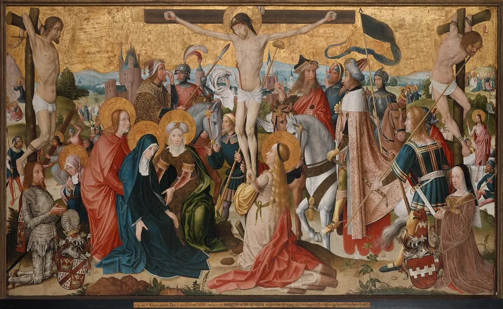 The Crucifixion and Scenes from the Life of Saint John the Baptist, by Master of Saint Severin, oil, 1496