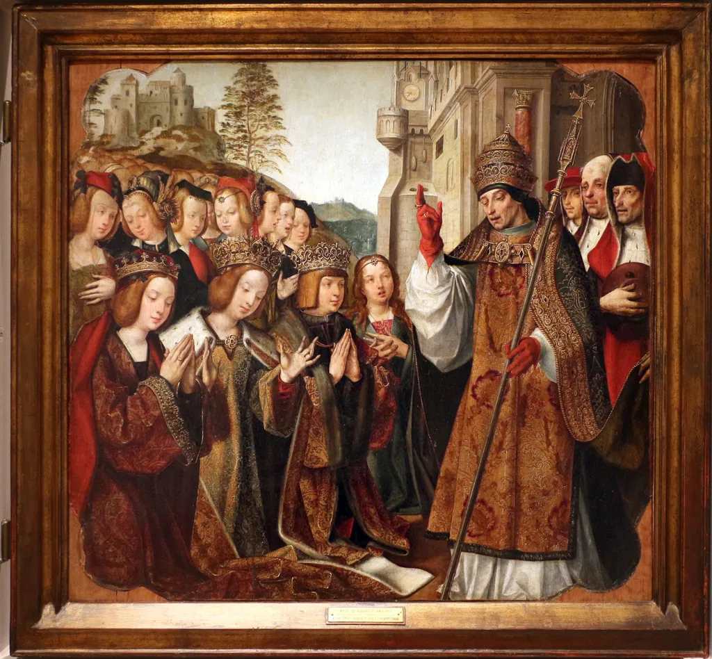 Blessing of Saint Auta by Pope Siricius, by Master of the Altarpiece of Santa Auta, unspecified, 1520