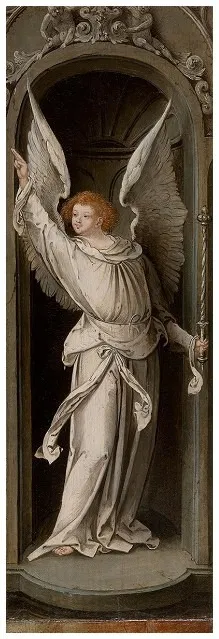 Annunciation (Angel), by Master of the Antwerp Adoration, oil, 1519