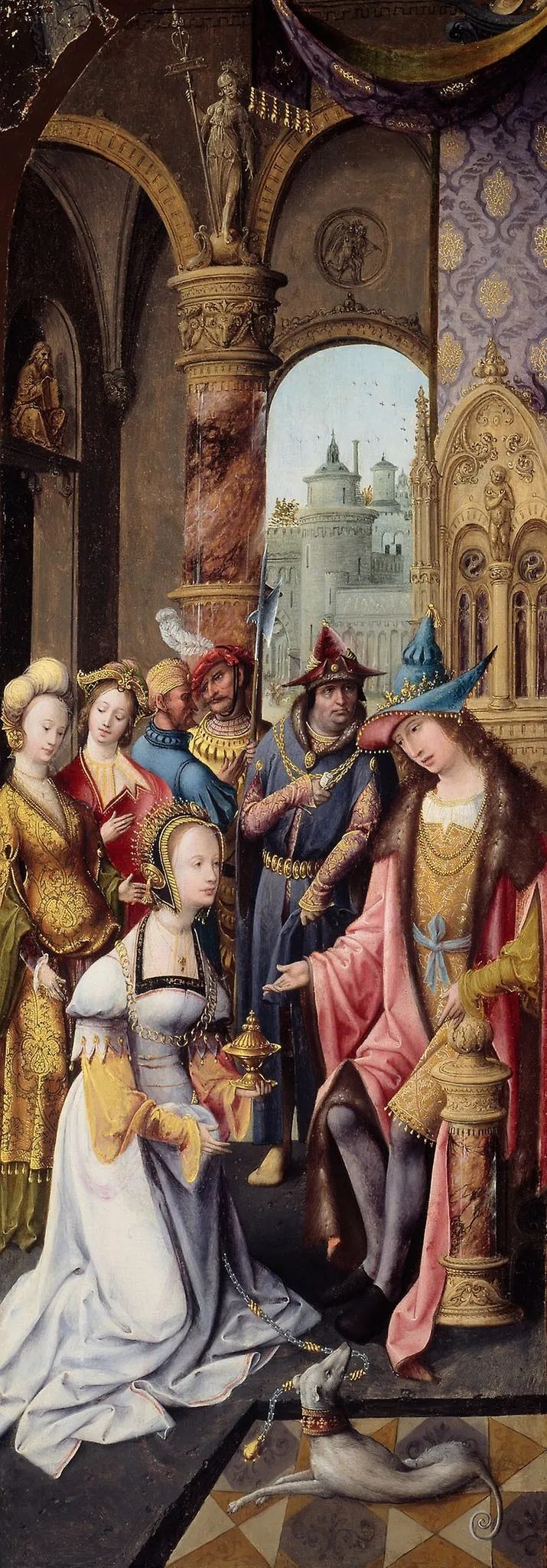 King Solomon Receiving the Queen of Sheba, by Master of the Antwerp Adoration, oil, 1517