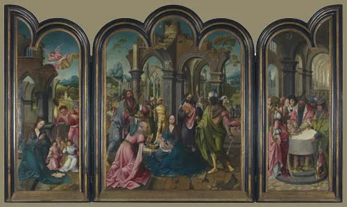 Triptych with adoration by the Magi, by Master of the Antwerp Adoration, oil, 1519