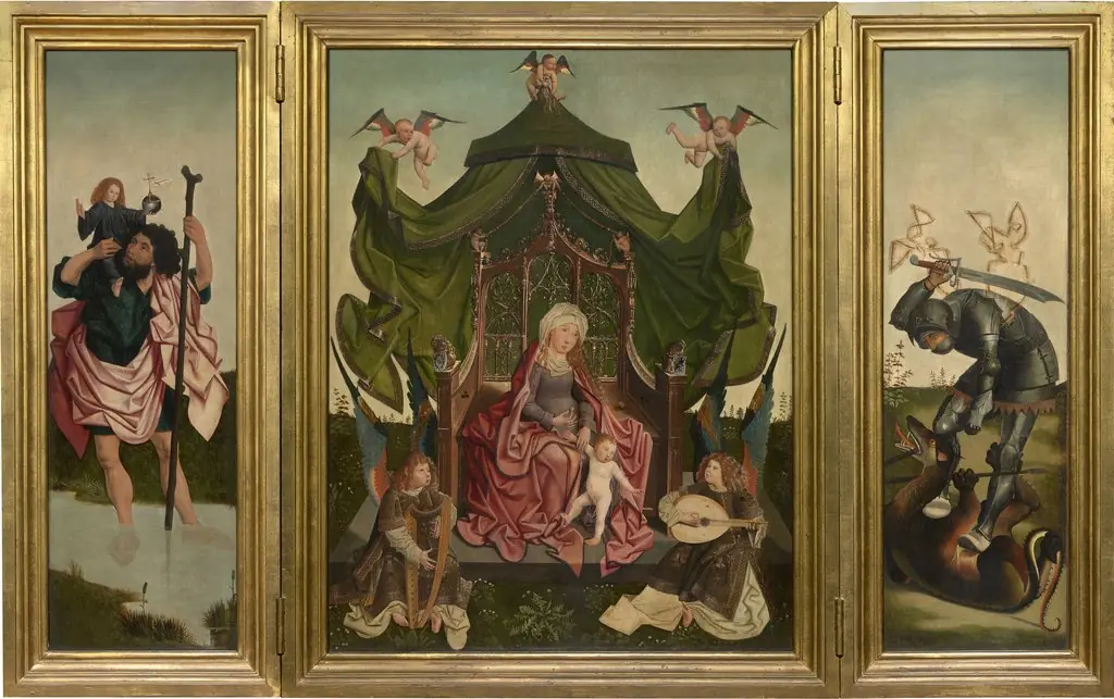 Triptych of the Virgin Enthroned with Saints Christopher and George, by Master of the Antwerp Triptych of the Virgin