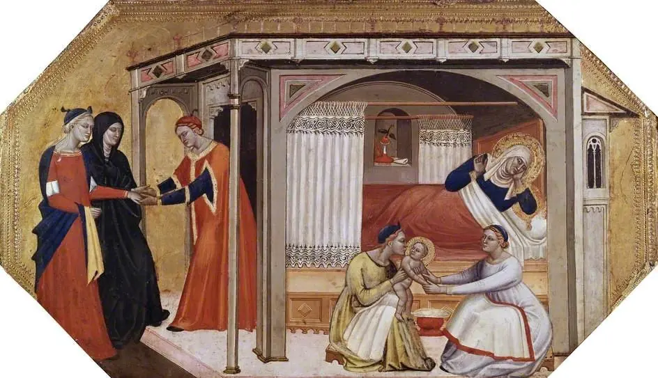 The Birth of the Virgin Mary, by Master of the Ashmolean Predella