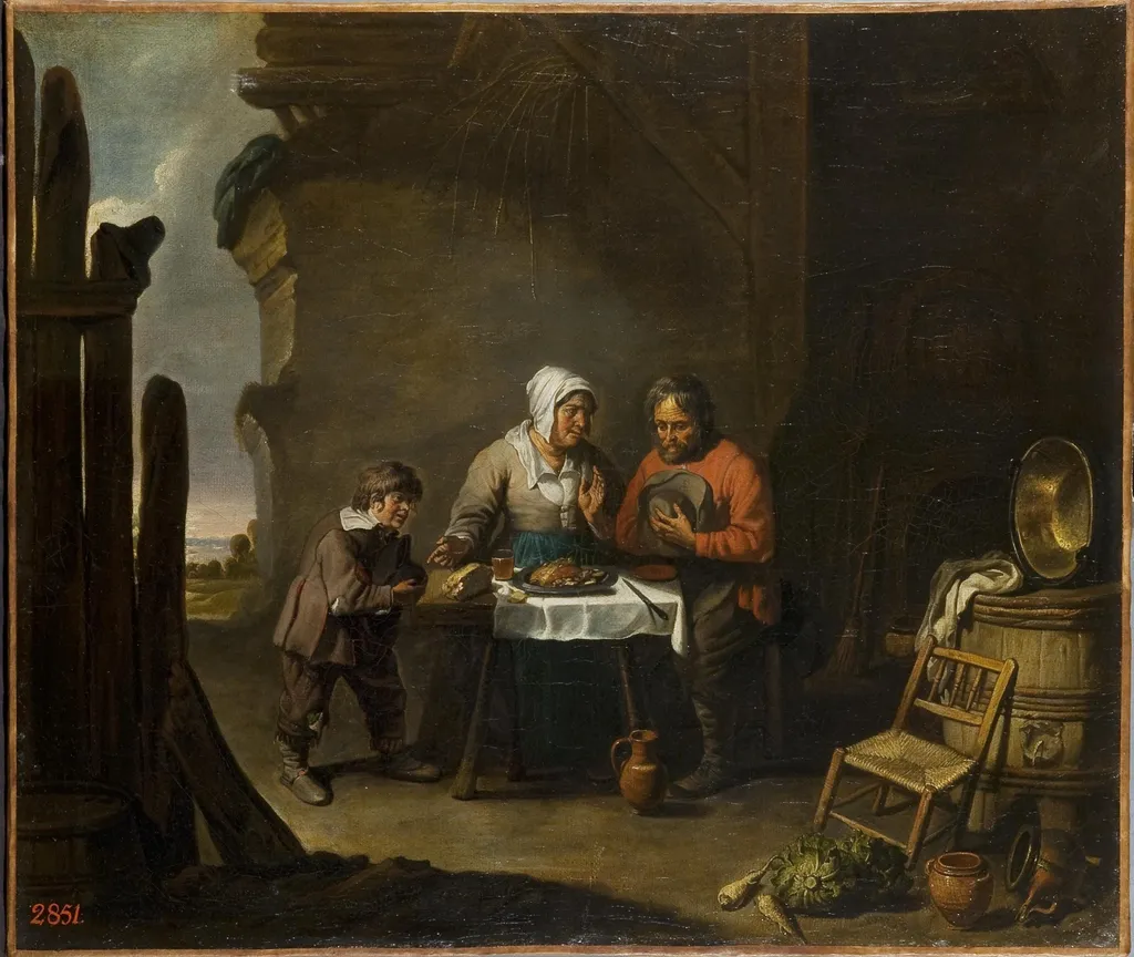 Saying Grace, by Master of the Béguins, oil, 1675