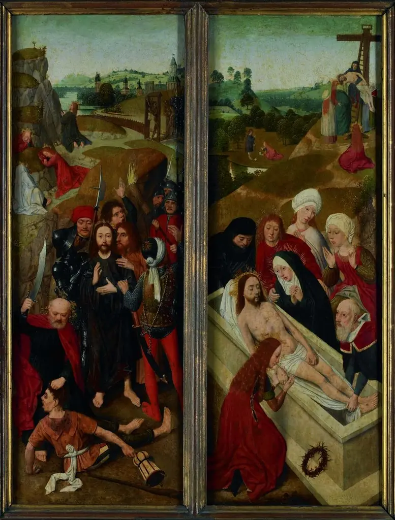 he taking of Christ and The entombment, by Master of the Brunswick Diptych