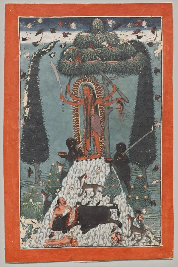 Goddess standing on a mountaintop, by Master of the court of Mandi, unspecified, 1720