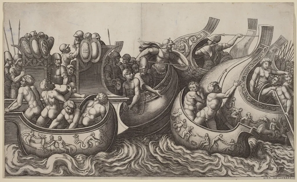 Naval Battle, by Master of the Die, ink, 1522