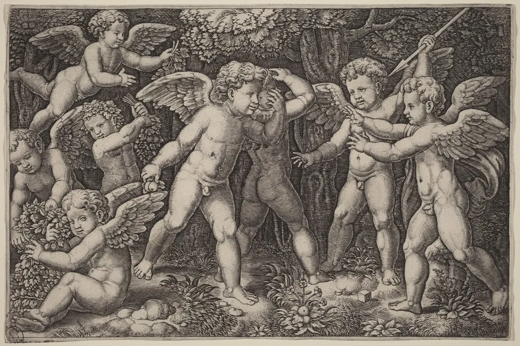 Putti Playing, by Master of the Die, ink, 1522